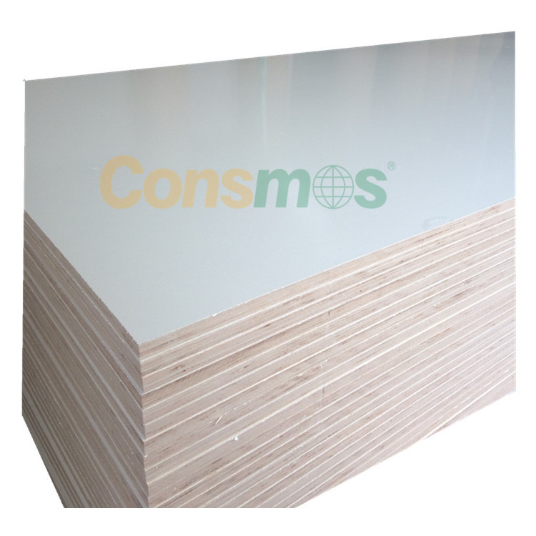 Linyi CONSMOS high quality 18mm marine melamine laminated plywood for furniture cabinets