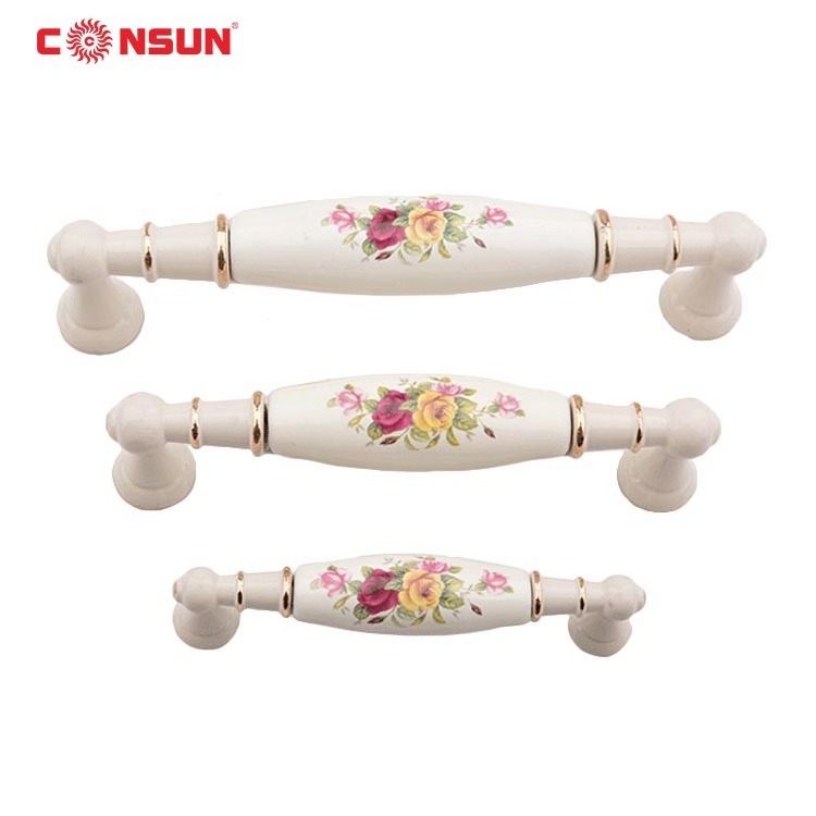 CSK195-L CONSUN Factory Furniture Hardware Kitchen Cabinet Drawer Zinc Alloy Ceramic Knobs Door Pull Handle