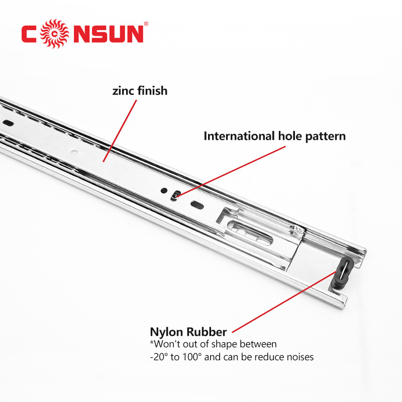 CONSUN  Manufacture Furniture Hardware Kitchen Cabinet 42mm Ball Bearing Normal Closing Drawer Slide