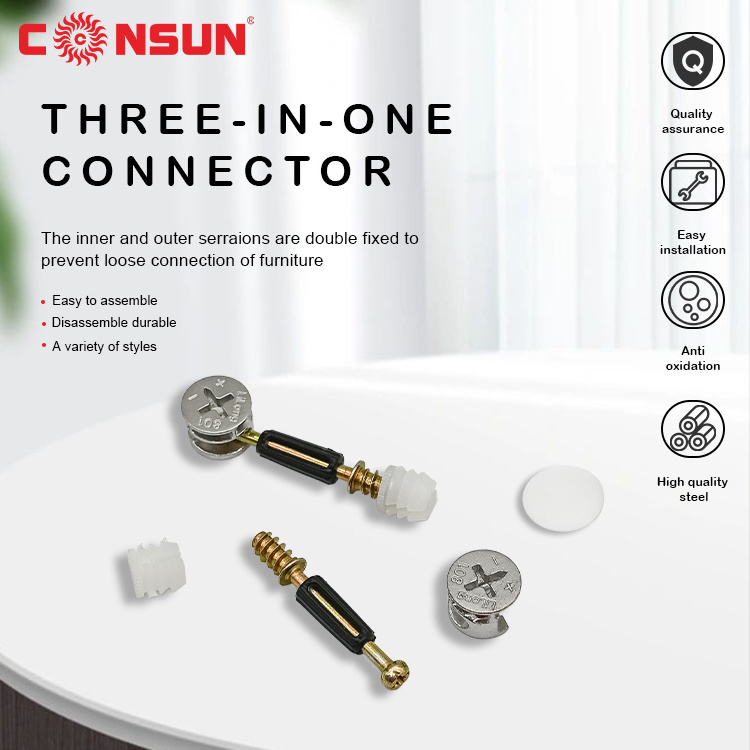 CONSUN Hardware 3 in 1 Plastic Furniture Cam Lock Fittings Connector Fitting