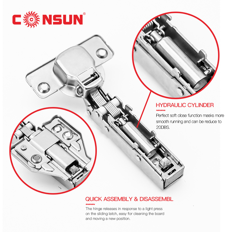 CONSUN SP1-09A 3D Adjustable Soft Auto Close Clip On Furniture Cabinet Door Hinge