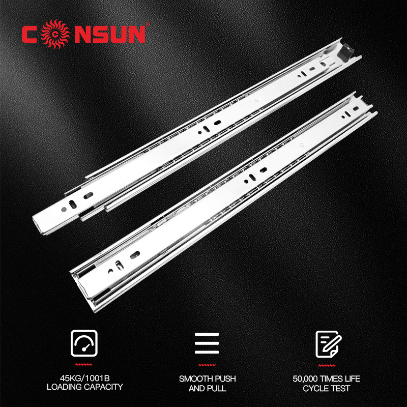 CONSUN  Manufacture Furniture Hardware Kitchen Cabinet 42mm Ball Bearing Normal Closing Drawer Slide