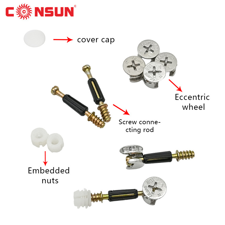 CONSUN Hardware 3 in 1 Plastic Furniture Cam Lock Fittings Connector Fitting