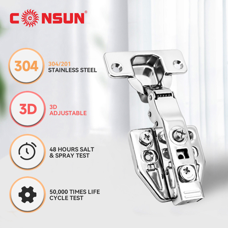 CONSUN 35mm 3D Adjustable Kitchen Hardware Clip On close office self closing hydraulic door hinge Furniture Cabinet Hinge