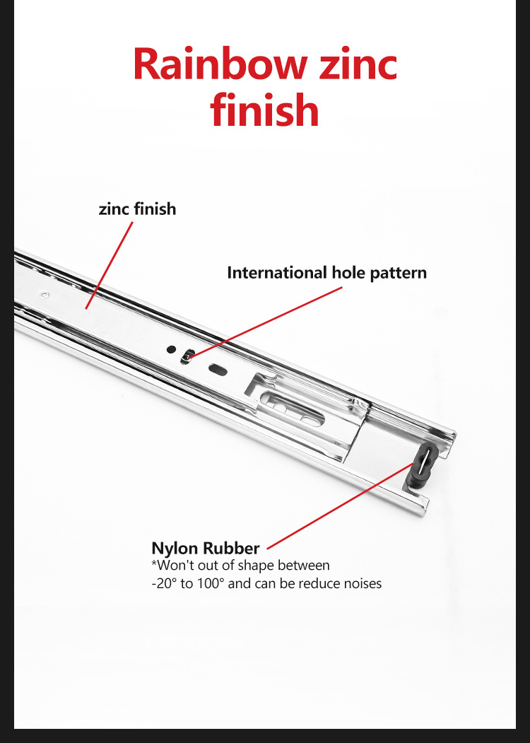 Furniture Hardware Fitting Full Extension Ball Bearing 3 Fold Telescopic Channel Rail soft close drawer slide and push to