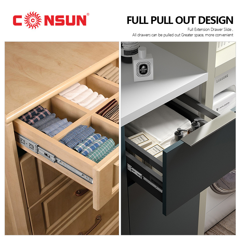 Furniture Hardware Fittings Full Extension Ball Bearing  Channel undermount  Kitchen Drawer Slides