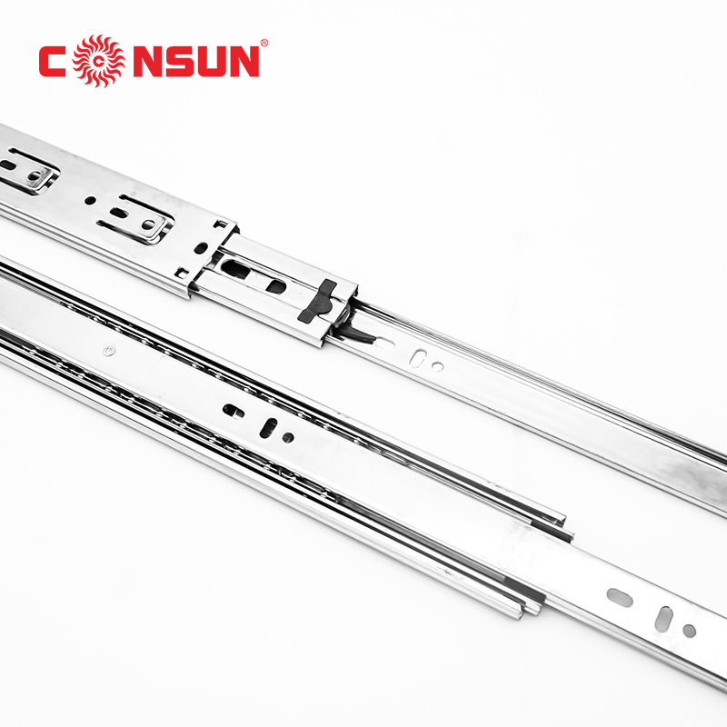 Furniture Hardware Fitting Full Extension Ball Bearing 3 Fold Telescopic Channel Rail soft close drawer slide and push to