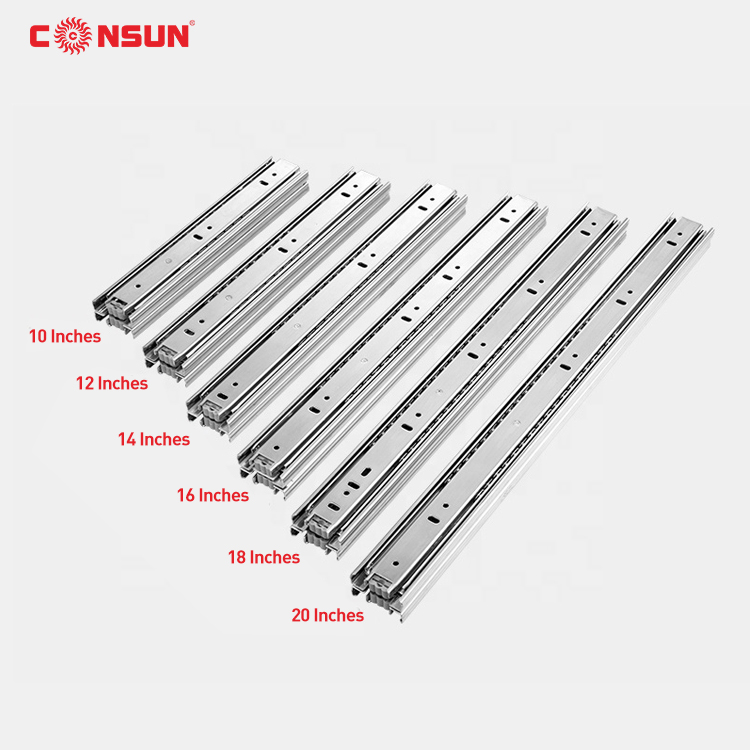 Consun Furniture Kitchen Cabinet 45mm Stainless Steel Full Extension 3 Fold Ball Bearing Telescopic Channel Drawer Slide S4501