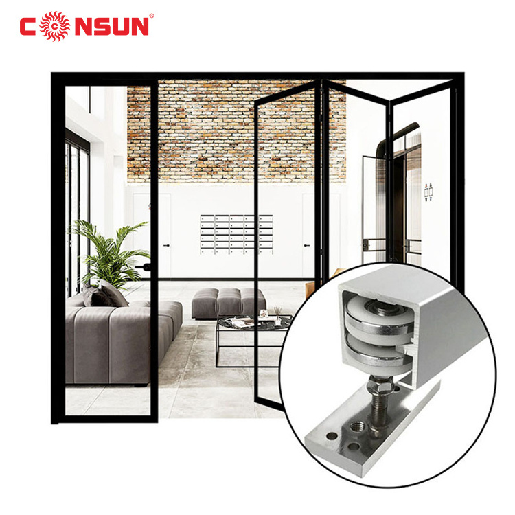 Consun 100KG Heavy Duty Stainless Steel Double Wheel Rail Top Hanging Trolley Silver Sliding Door Track Roller Hanging