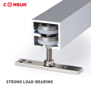 Consun 100KG Heavy Duty Stainless Steel Double Wheel Rail Top Hanging Trolley Silver Sliding Door Track Roller Hanging