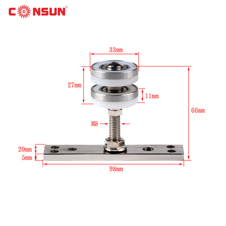 Consun 100KG Heavy Duty Stainless Steel Double Wheel Rail Top Hanging Trolley Silver Sliding Door Track Roller Hanging