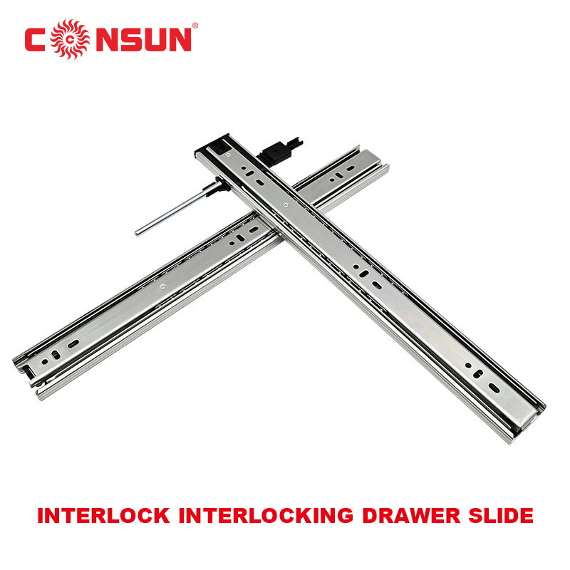 CONSUN New product full extension interlock drawer hardware ball bearing anti tilt drawer slides