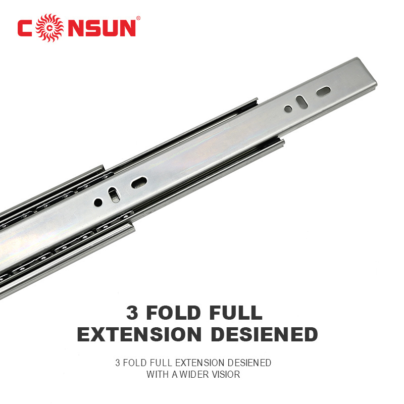 CONSUN New product full extension interlock drawer hardware ball bearing anti tilt drawer slides