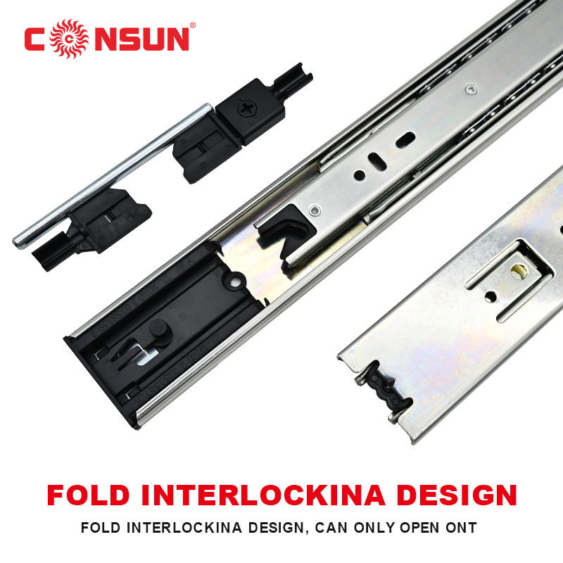 CONSUN New product full extension interlock drawer hardware ball bearing anti tilt drawer slides