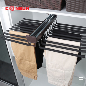 Wardrobe Hardware Top Mounted Double Row Metal With White Color Soft Sponge Hanger Pants Rack ER025