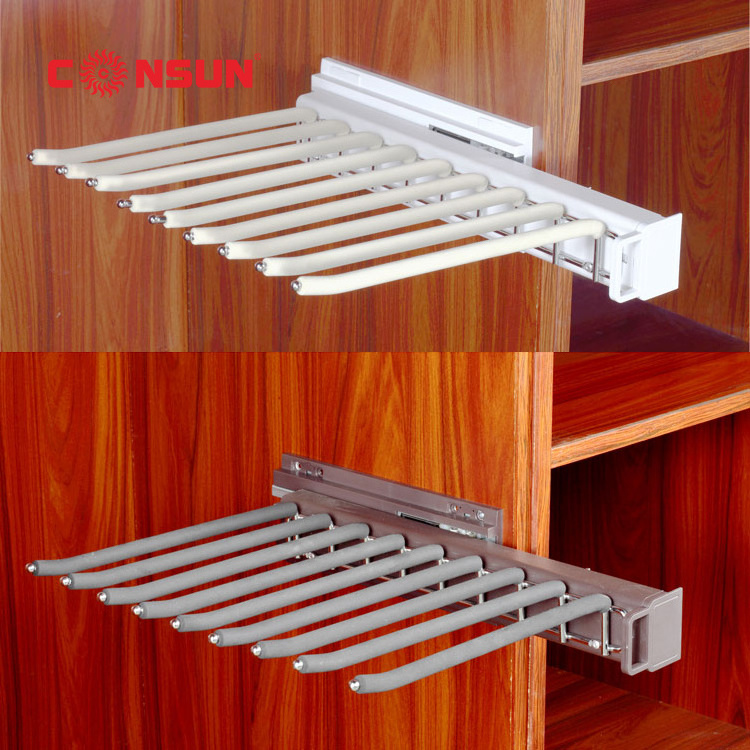 Consun Modern Wardrobe Accessories Soft Closing Closet Garment Pull Out Pants Hanger Sliding Trouser Rack