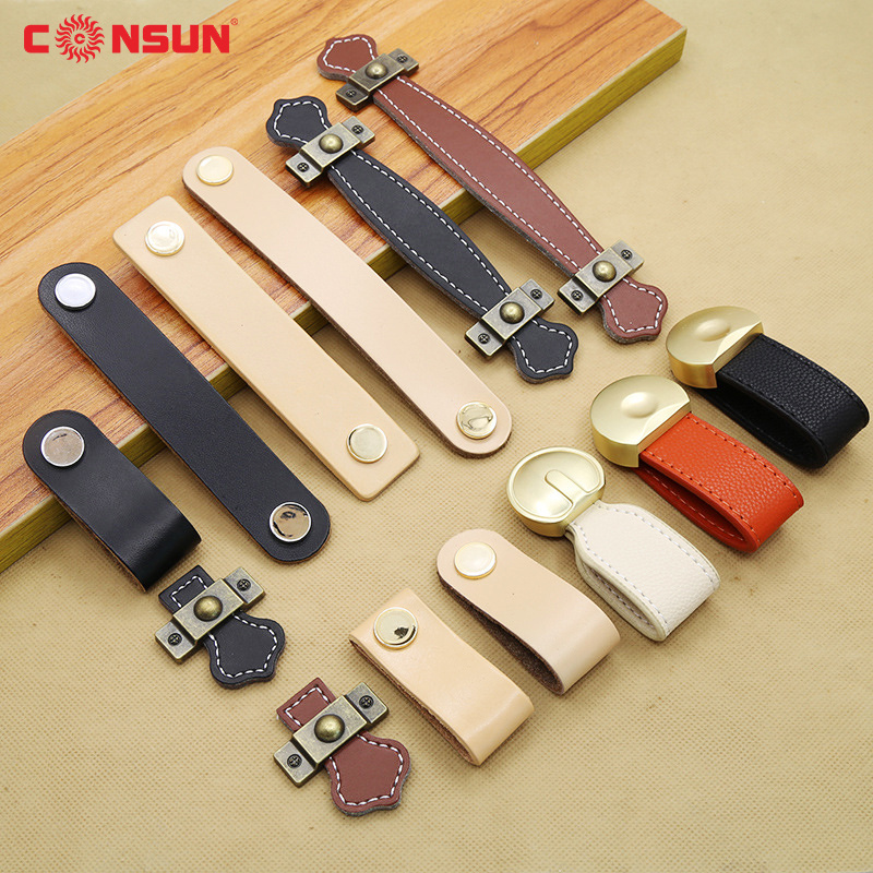 European Style Leather Furniture Single Hole Pull Handles Doors Cabinets Cupboards Drawer Pulls Knob