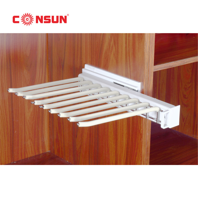 Consun Modern Wardrobe Accessories Soft Closing Closet Garment Pull Out Pants Hanger Sliding Trouser Rack