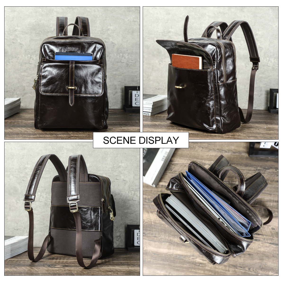 Contact's Custom New Trendy Anti Theft Luxury Travel  Cow Leather 14 Inch Laptop Backpacks Bag For Men With Combination Lock