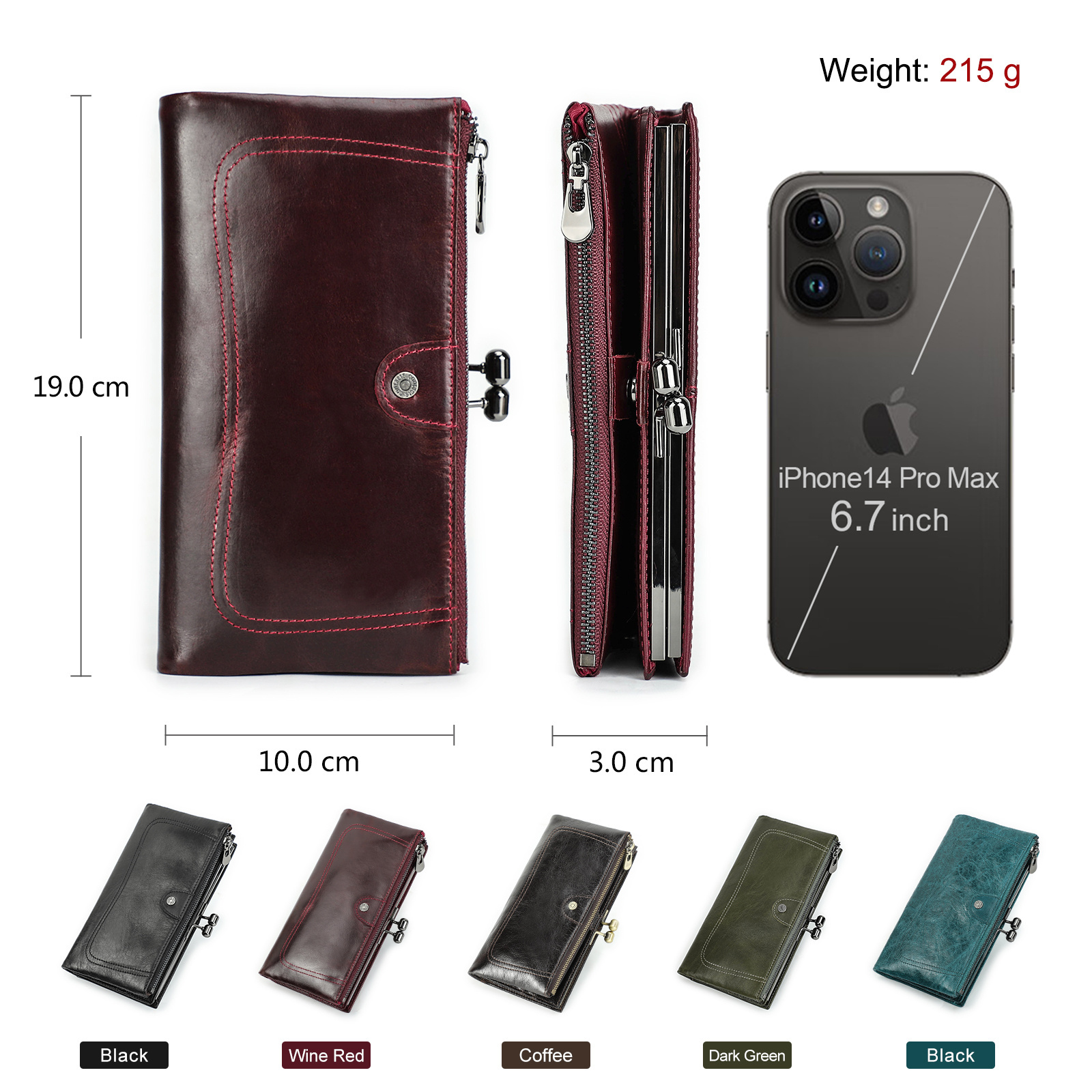 Women's Genuine Leather RFID Clutch Wallet Metal Frame Mobile Phone Wallet For Women Ladies Card Phone Wallet Coin Purse