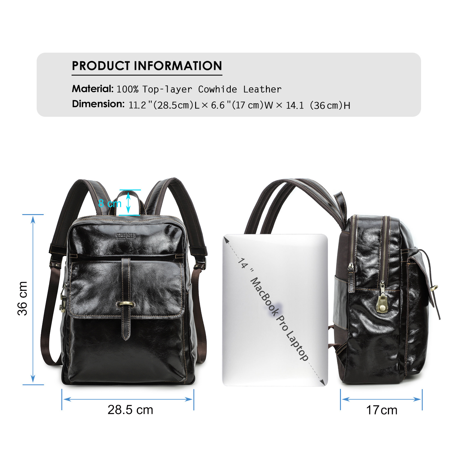 Contact's Custom New Trendy Anti Theft Luxury Travel  Cow Leather 14 Inch Laptop Backpacks Bag For Men With Combination Lock