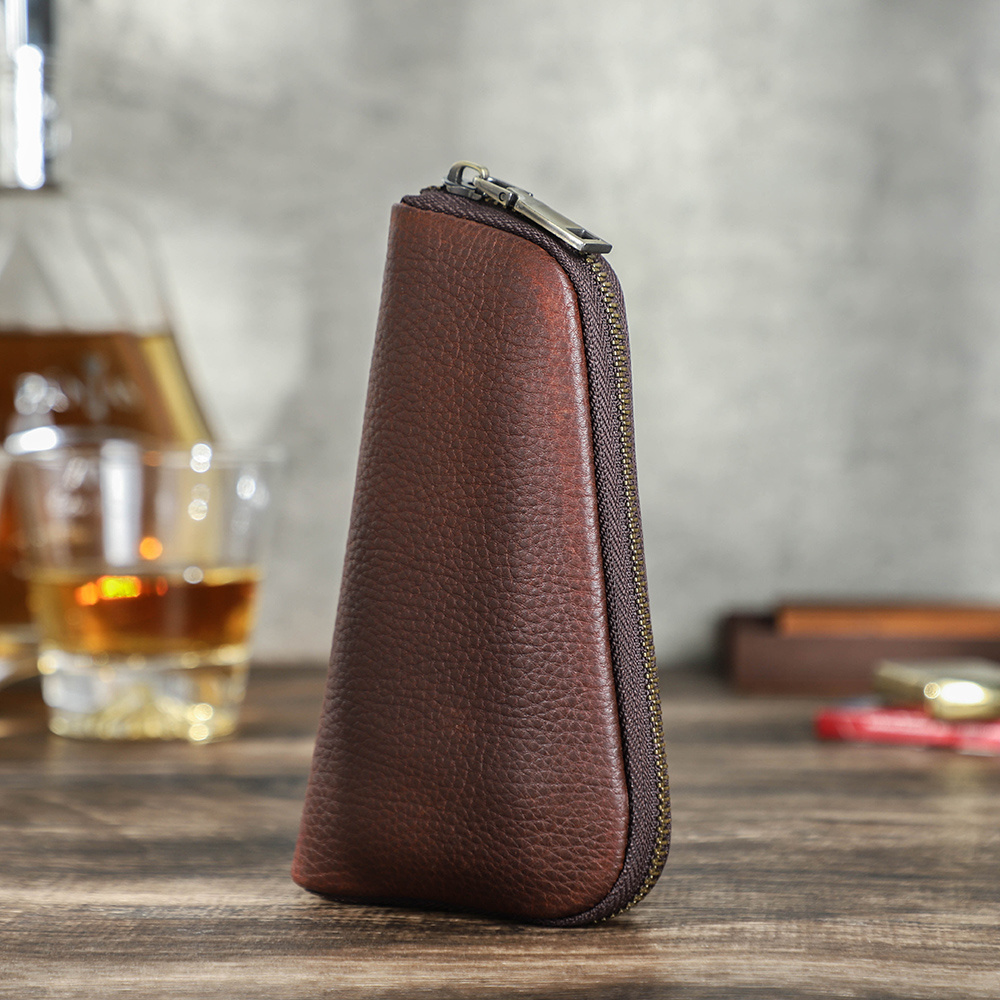 Genuine Leather Travel Smoking Pipes Storage Holder Pouch Case Bag For Tobacco Pipe Lighter Men