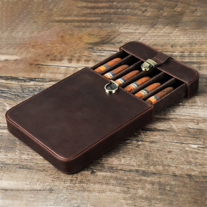 Custom Portable Cigar Case 6 Slot Travel Leather Vintage Cigar Humidor Holder Box Embossed Logo