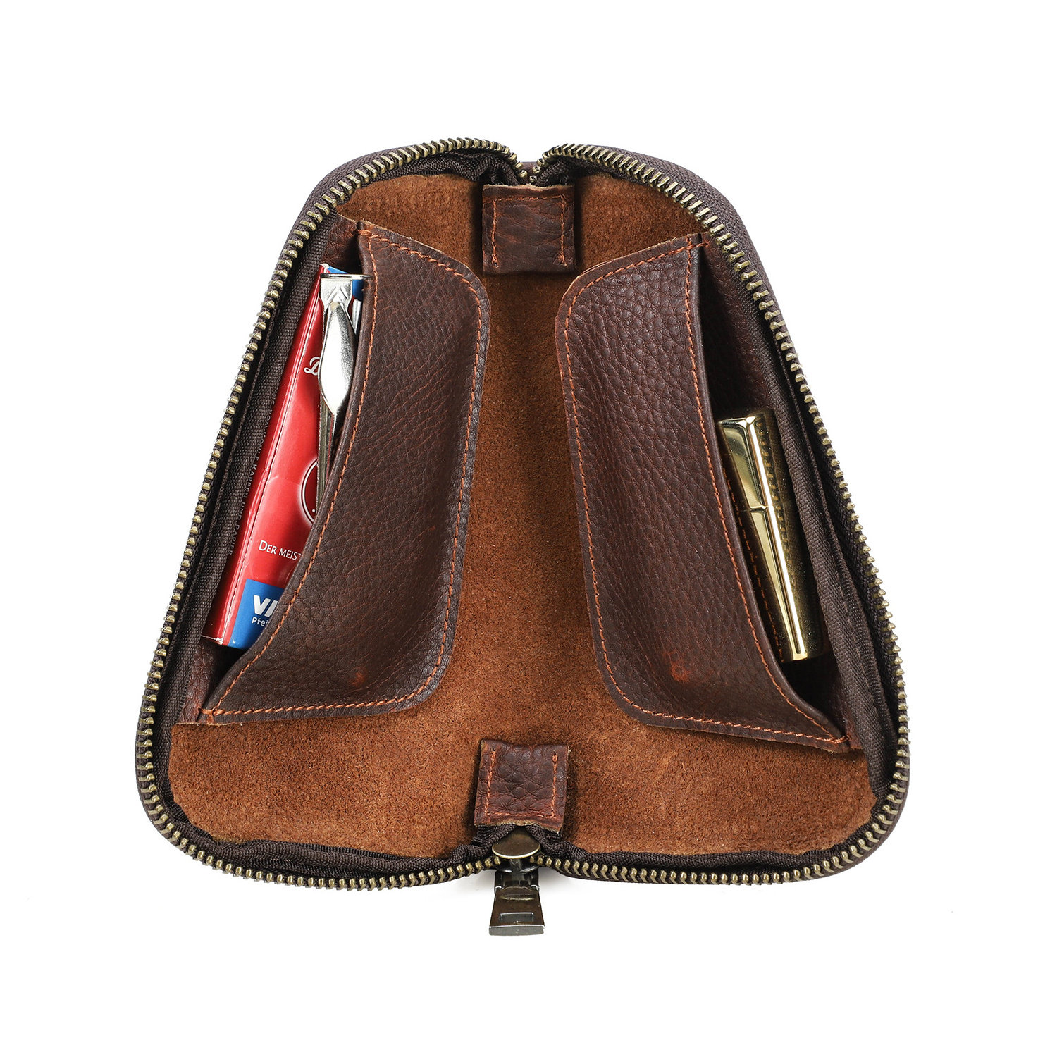 Genuine Leather Travel Smoking Pipes Storage Holder Pouch Case Bag For Tobacco Pipe Lighter Men