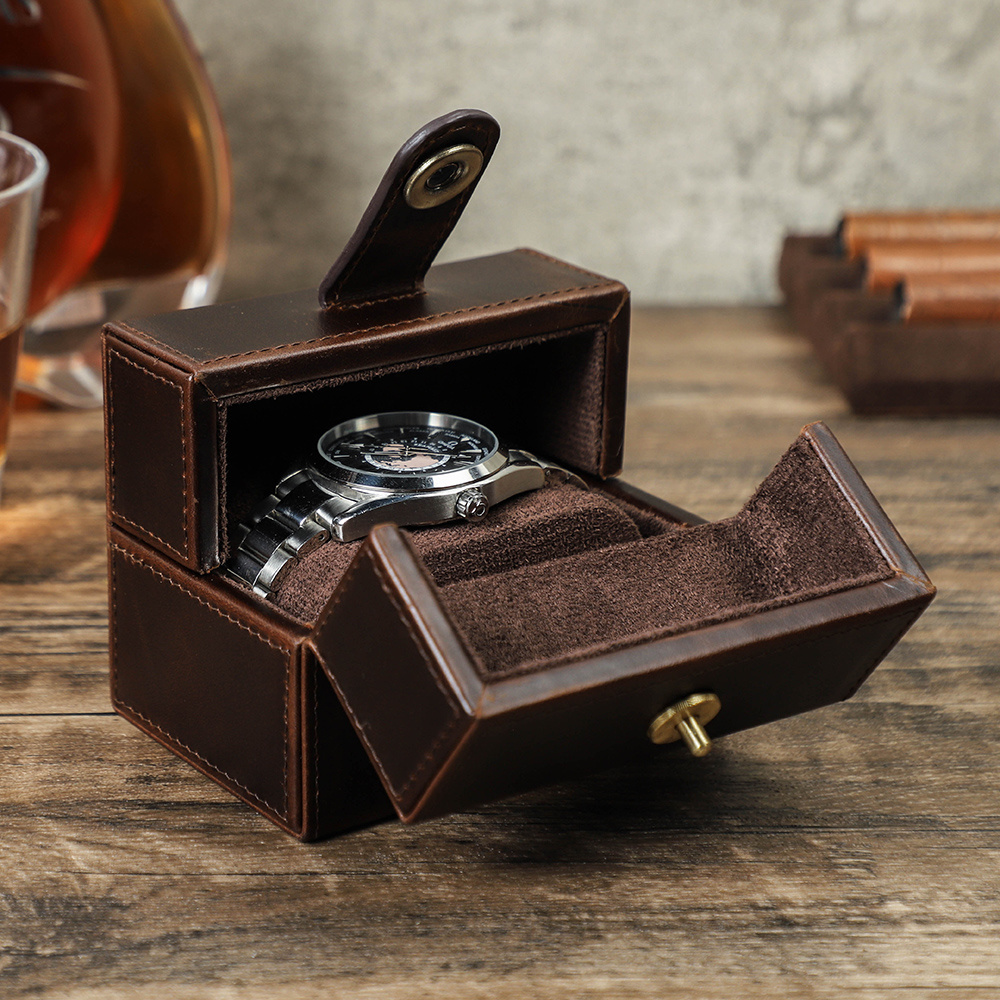 Custom Handmade Luxury Single Watch Boxes Cases Leather Watch Storage Organizer Holder Watch Travel Case Box