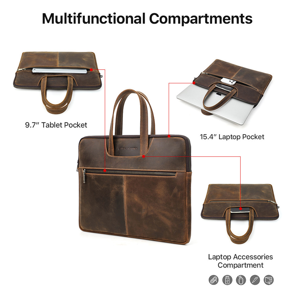 Wholesale Custom 14 15 Inch Leather Sleeve Laptop Bag Briefcase Shells Vintage Slim Leather Laptop bag For Macbook Pro 14 inc