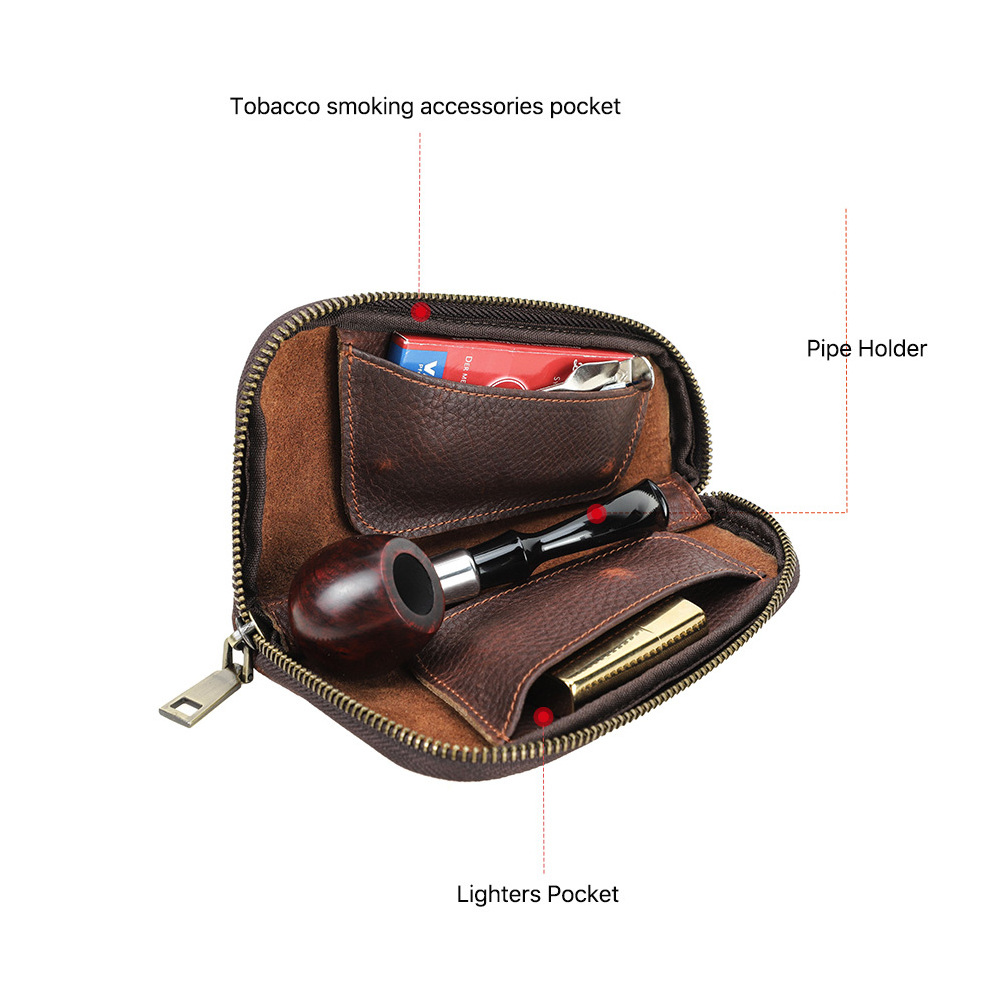 Genuine Leather Travel Smoking Pipes Storage Holder Pouch Case Bag For Tobacco Pipe Lighter Men