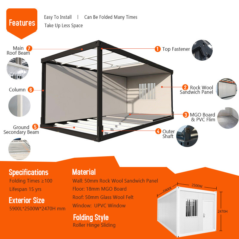 Cbox factory direct sale flat pack foldable prefabricated Z type slide folding container house