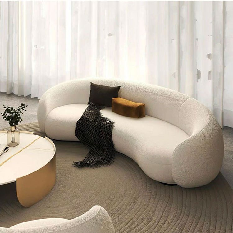 Contompo Modern white circle circle round curved sofa minimalist contemporary boucle nordic velvet half moon sofa set