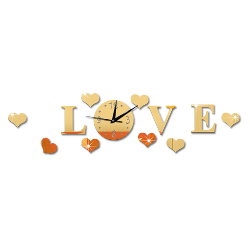 Hot Selling Love Acrylic Clock Wall Decal Creative Diy Wall Decal For Living Room Home Decoration Gifts Wall Stickers