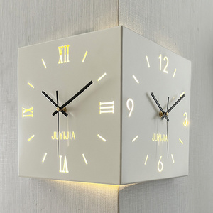 Hot Sales Modern Induction Luminous Corner Wall Clock Square Living Room Decoration Simple Double Sided Wall Clock