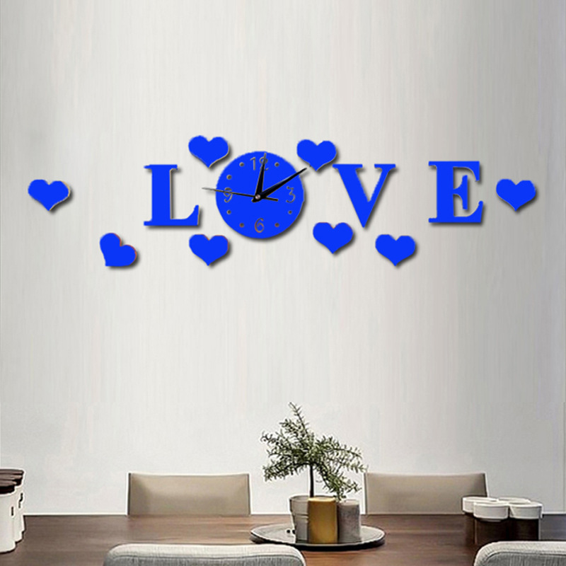 Hot Selling Love Acrylic Clock Wall Decal Creative Diy Wall Decal For Living Room Home Decoration Gifts Wall Stickers