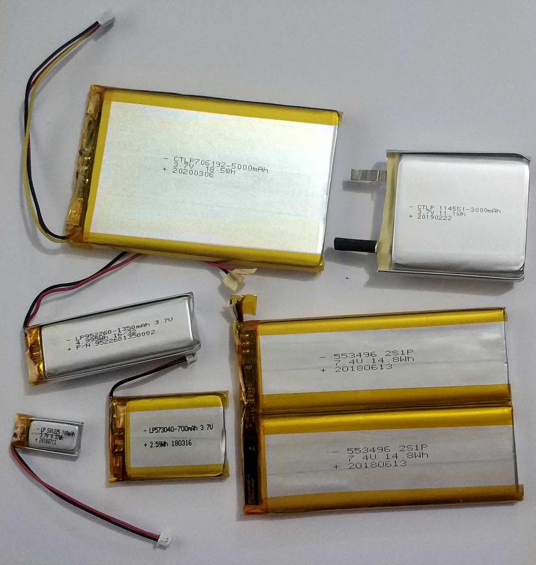 3.7V 700mAh 602060 Li-ion Batteries OEM Lipo Electrical Battery 4.2V Charging Voltage 2.59Wh