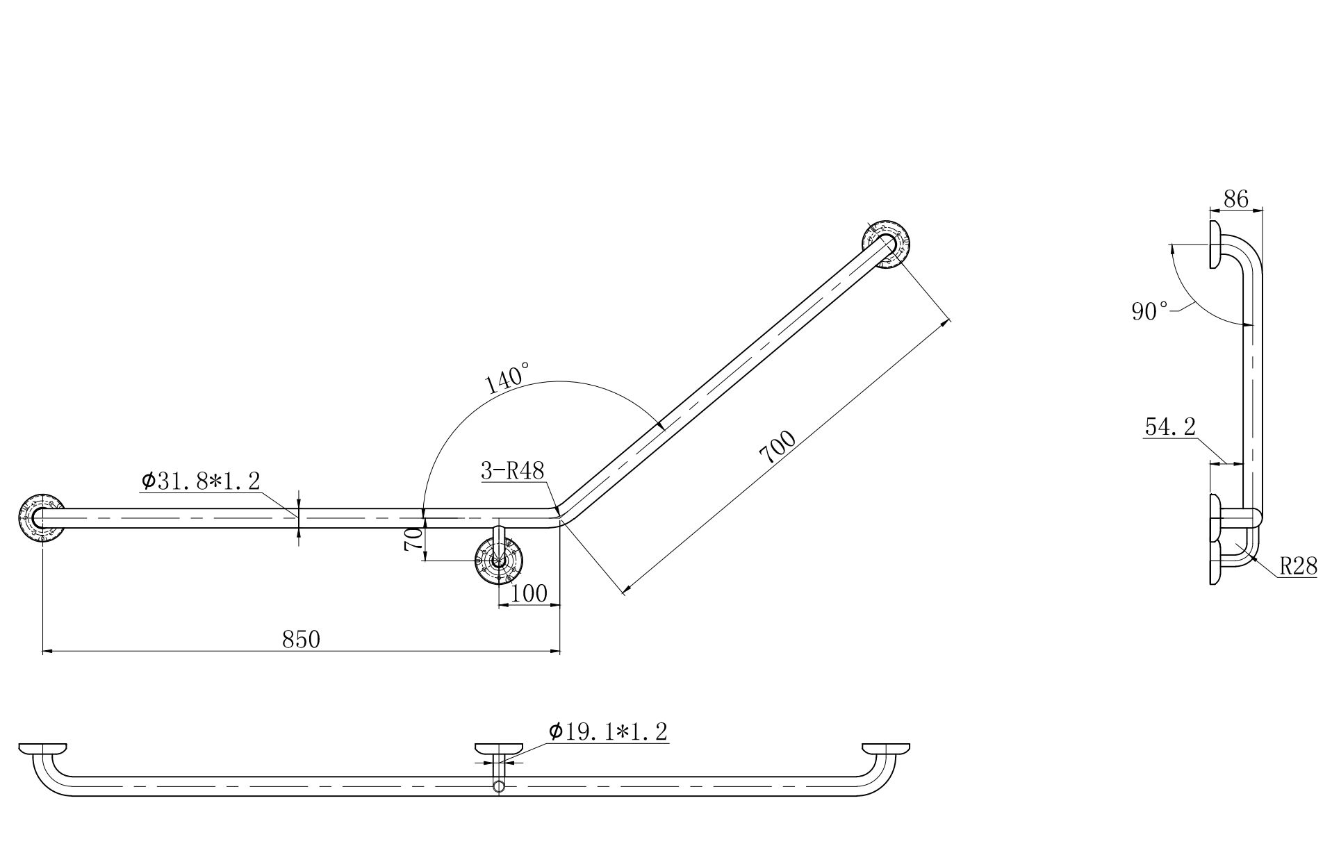 Bathroom Accessories Stainless Steel Disabled Bathtub Grab Bar Stainless Steel Watermark Care Grab Rail