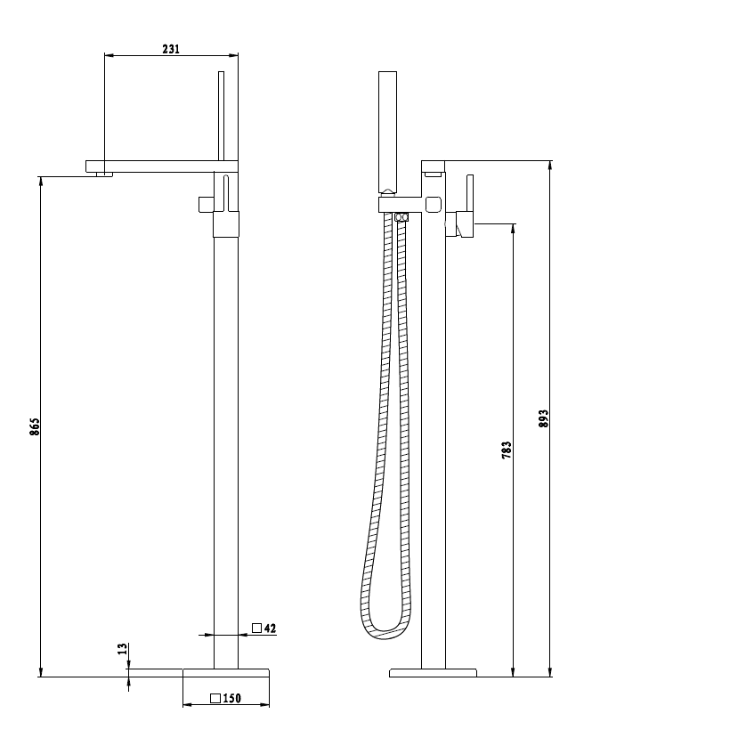 Waternark approval DR Brass Free Standing Bathtub Faucet with handshower