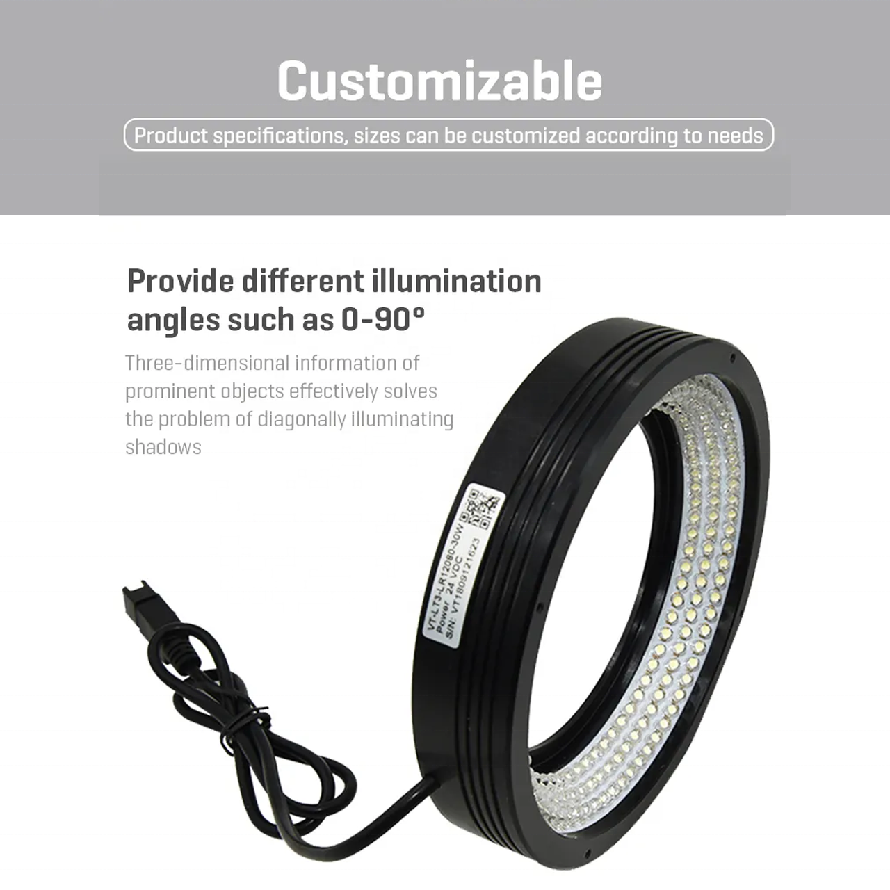 Manufacture sale 70 Degree High Angle Machine Vision Light Fluorescent LED Continuous Ring Light for Industrial Camera