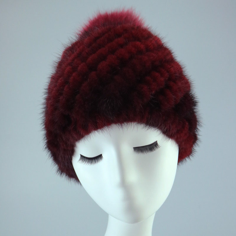 Winter women mink fur hats real fox fur pom pom hats wholesale