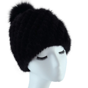 Winter women mink fur hats real fox fur pom pom hats wholesale