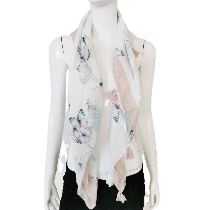 Butterfly print Spring scarf with sequins girls tichel scarf jersey hijab