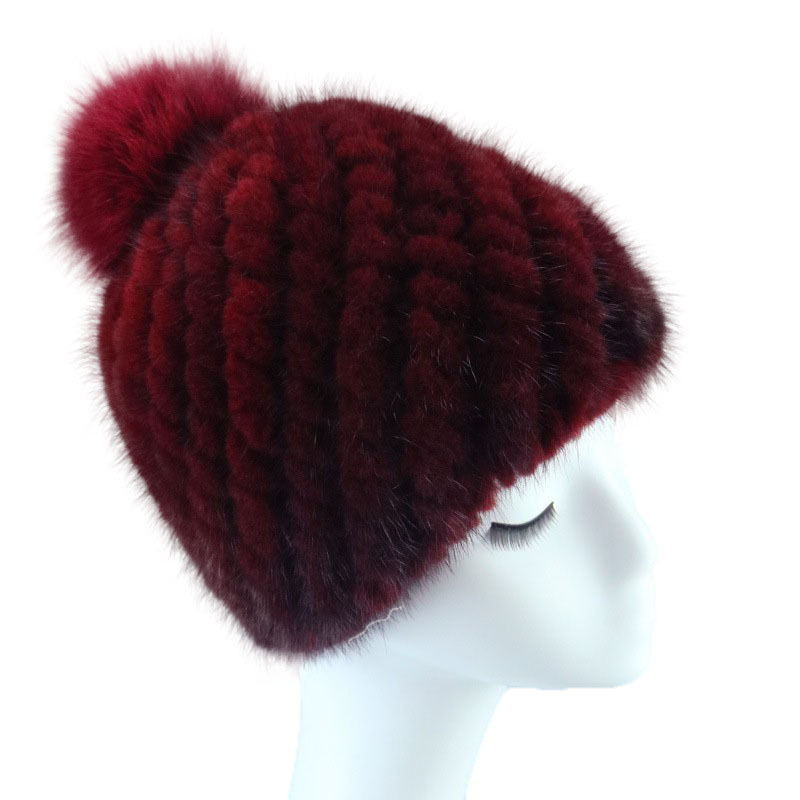 Winter women mink fur hats real fox fur pom pom hats wholesale