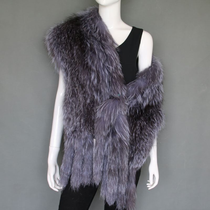 Genuine natural fox fur lady party scarf shawl hand knit luxury fur collar scarf