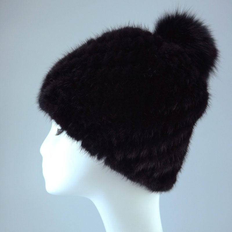 Winter women mink fur hats real fox fur pom pom hats wholesale