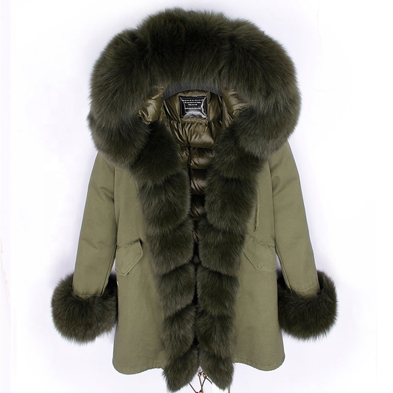 Real fox fur parka luxury fur style men women down jacket with big fur