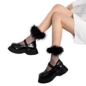 Women fashion fishnet socks fluffy Turkey feather lady socks club party wedding socks