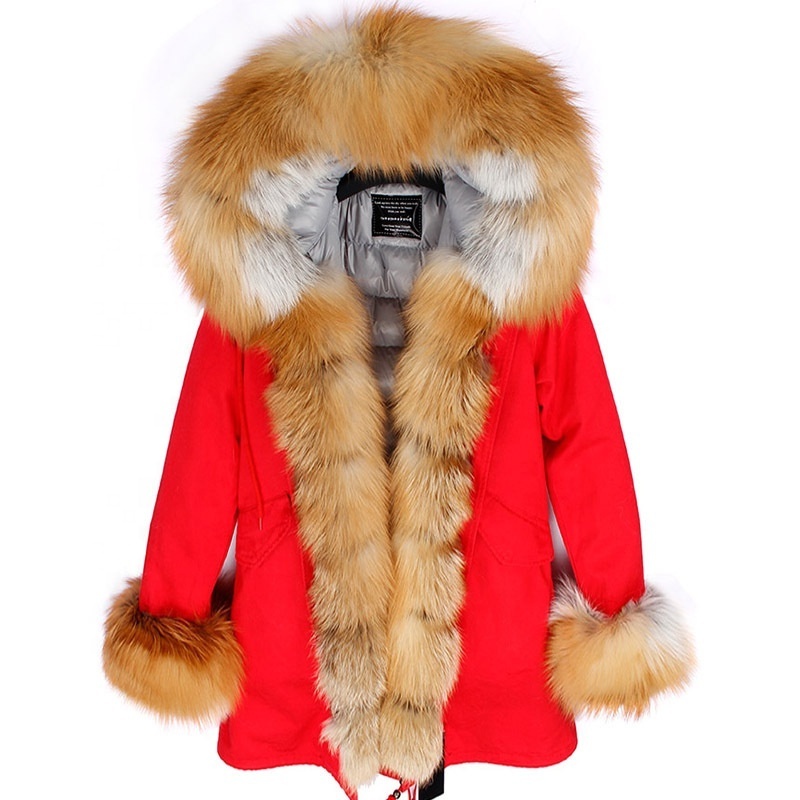 Real fox fur parka luxury fur style men women down jacket with big fur