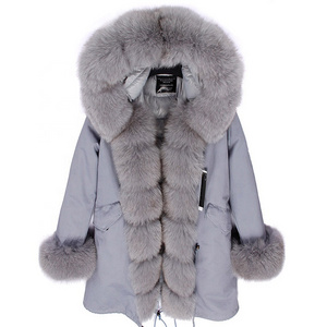 Real fox fur parka luxury fur style men women down jacket with big fur